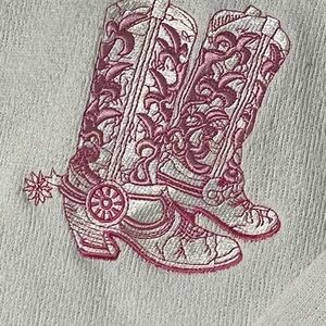 White Sweatshirt with Pink Cowboy Boot Design